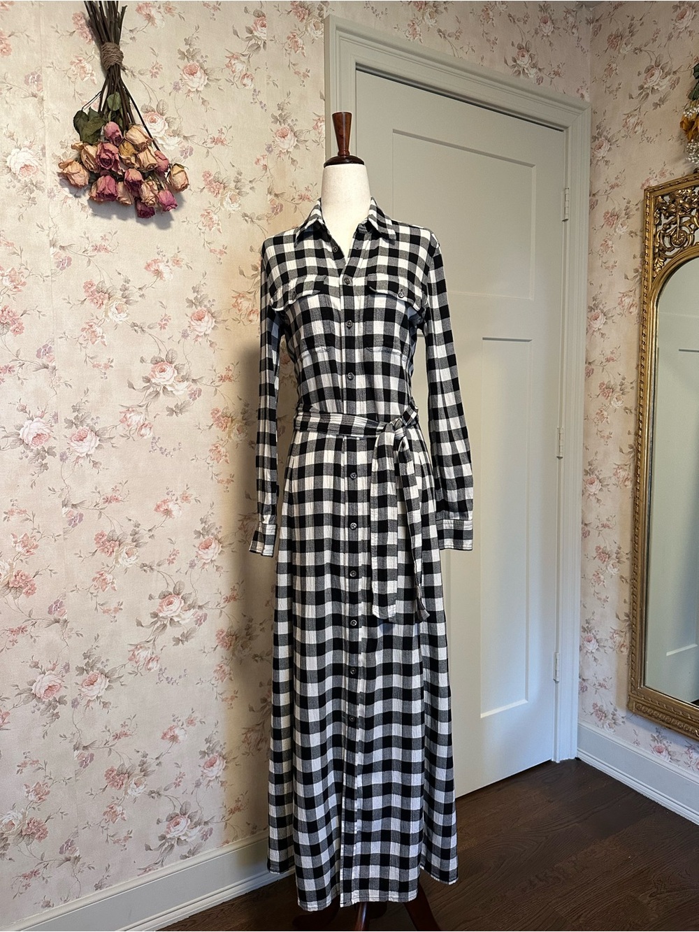 Polo Ralph Lauren Buffalo Check Long Sleeve Maxi Shirt Dress Women's Size 2